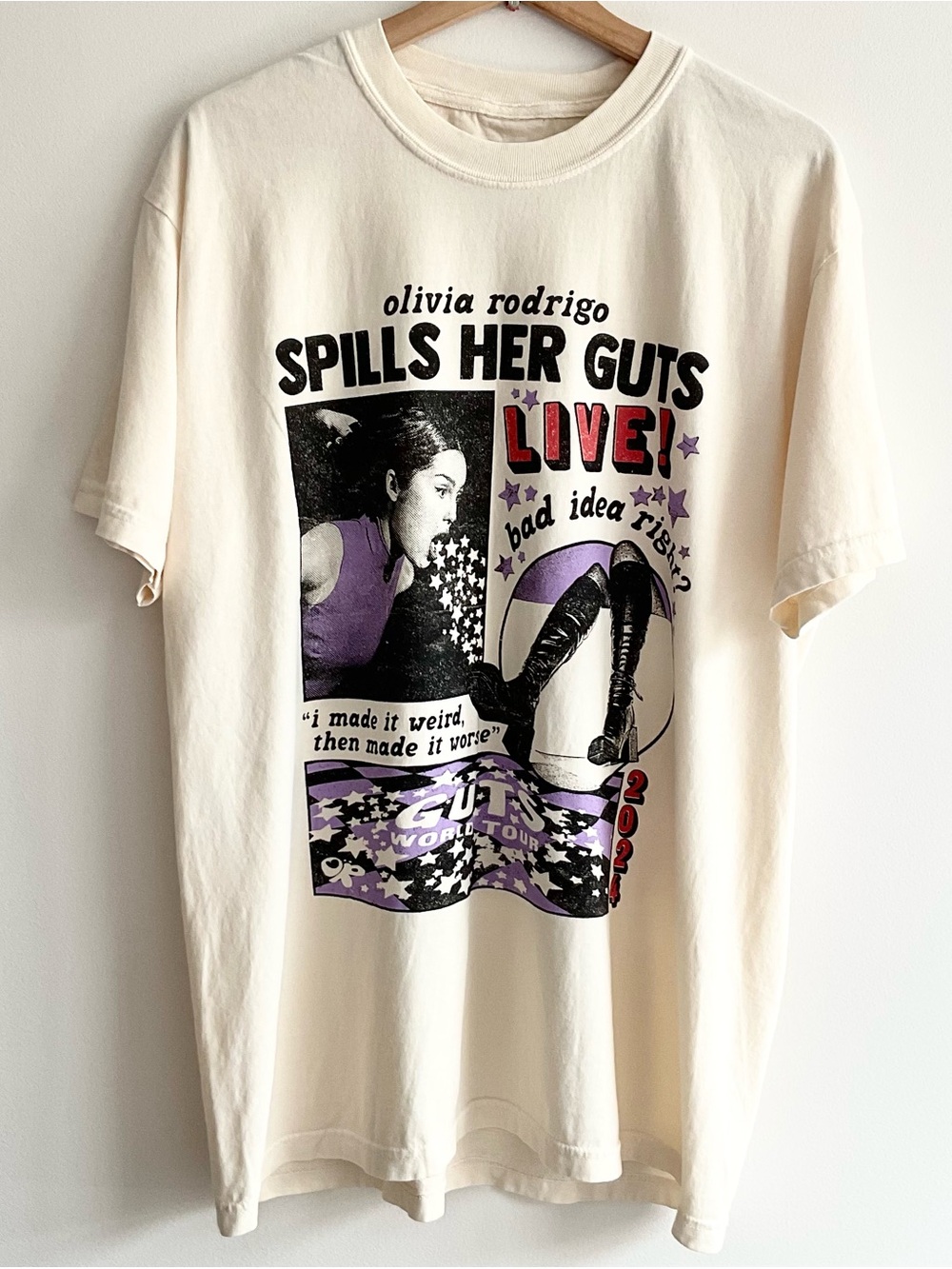 Olivia Rodrigo | Spills Her GUTS Live 2024 Tour Graphic T-Shirt Ivory | L